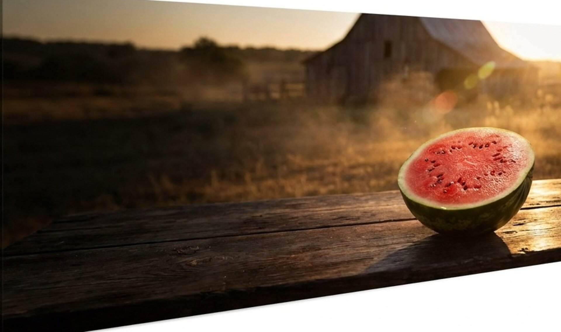Fresh seeded watermelon at golden hour on a Texas farm