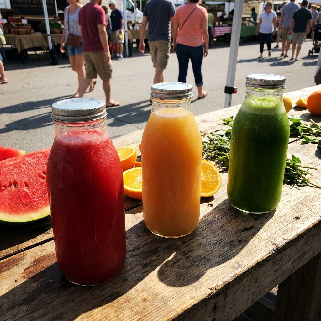 Bottles of cold-pressed fruit juice